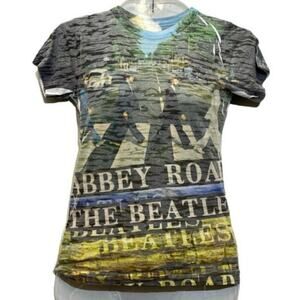 THE BEATLES Abbey Road Semi Sheer All Over Print Juniors T-Shirt, Size Large